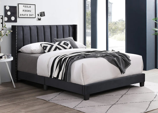 Lola Black Velvet Queen Platform Bed B9334