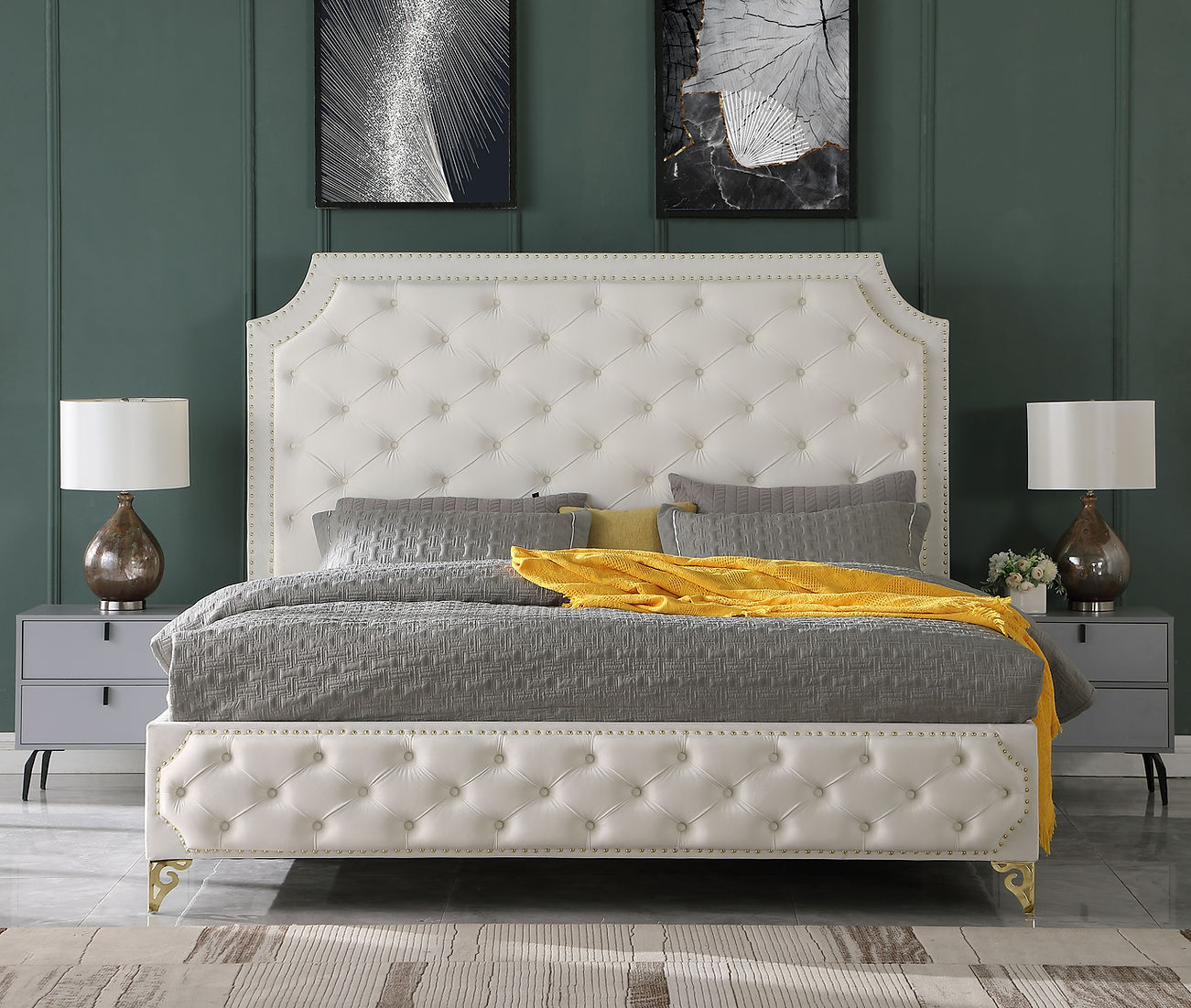 Leilah Platform Cream Velvet King Bed B830