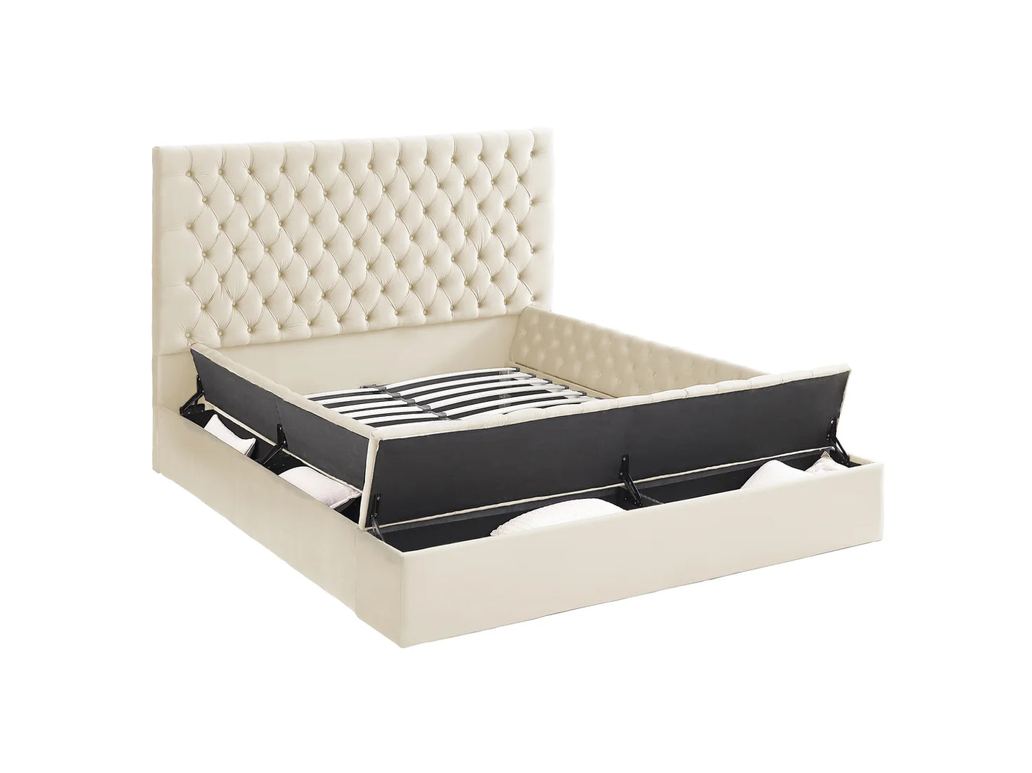 Catalina Cream Velvet Queen Storage Bed B8011