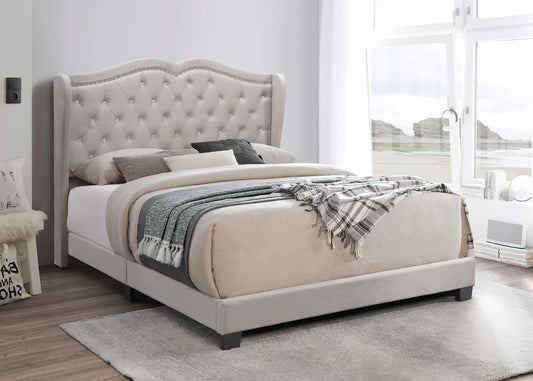 Elena Champagne Velvet Queen Platform Bed B9332