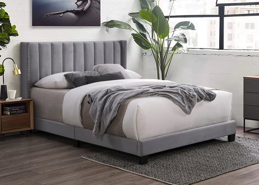 Lola Grey Velvet King Platform Bed B9334