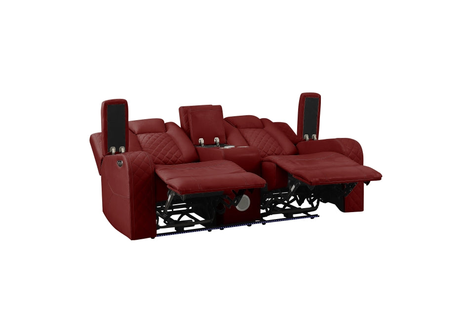 Radiant Burgundy Red POWER/LED/BLUETOOTH SPEAKERS Reclining Sofa and Loveseat SH8895