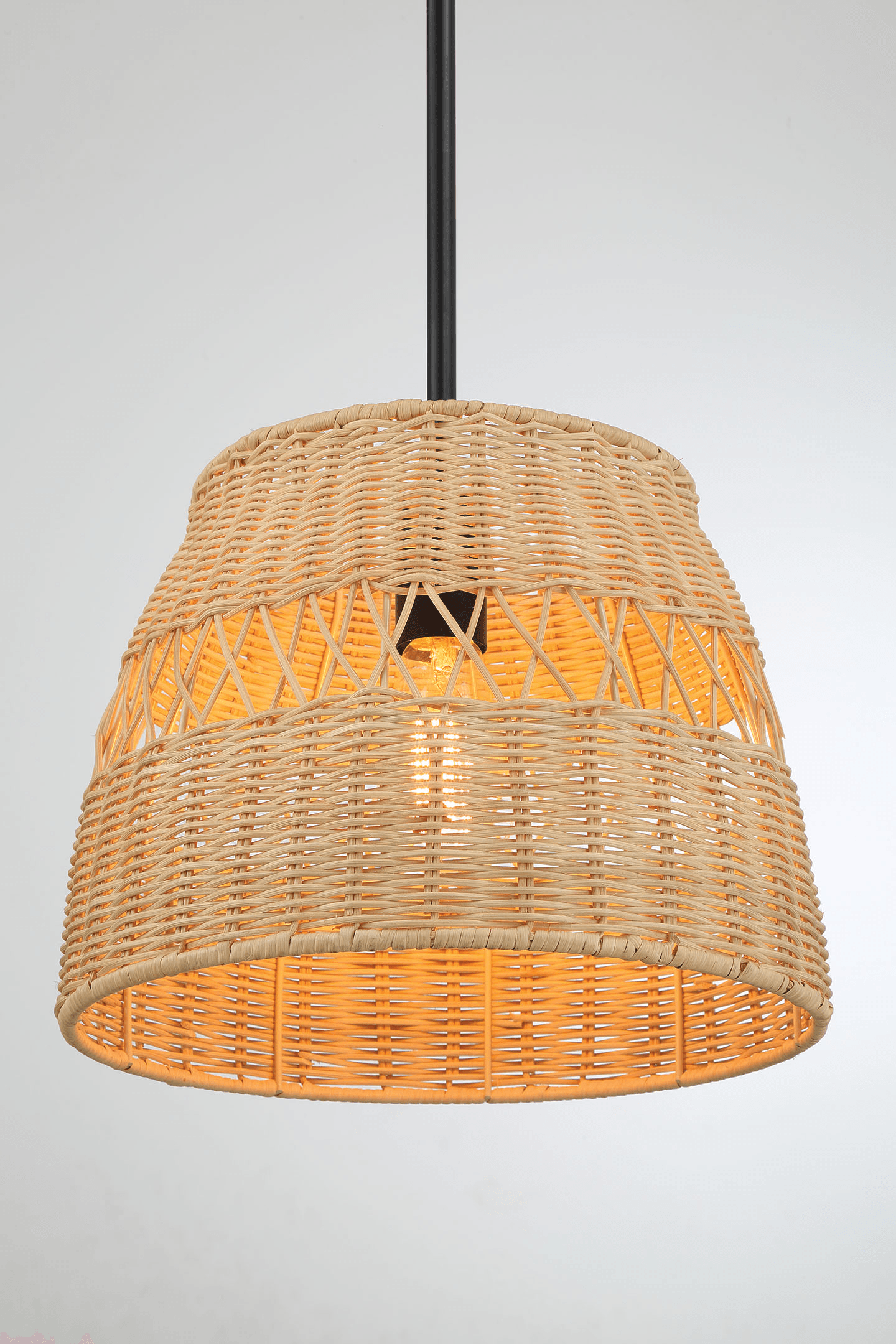 Essence Single Lights Pendant With Rattan Shade Black Metal Finish for Farmhouse Style