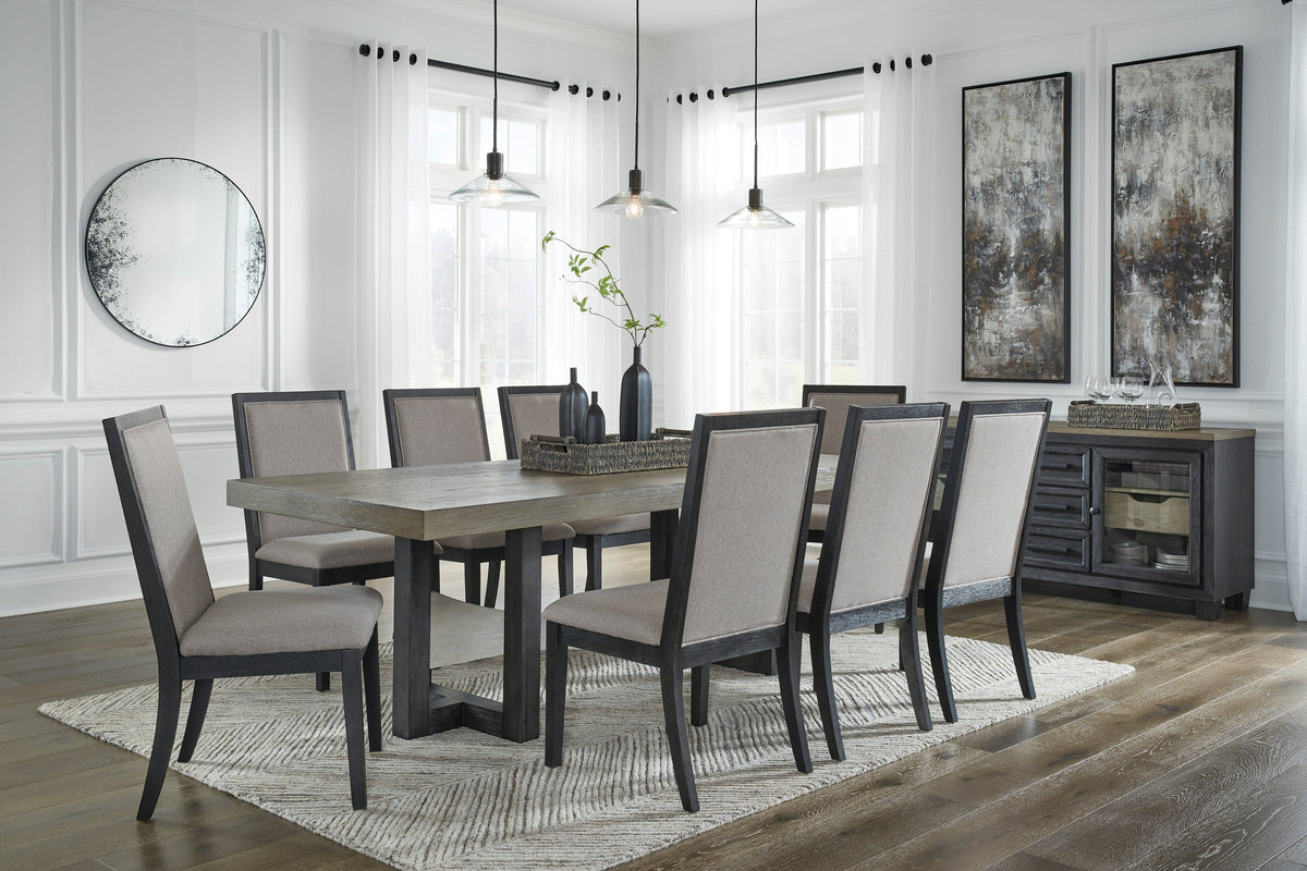 Foyland Light Gray/Black Rectangular Dining Set D989