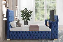 Load image into Gallery viewer, Future Blue Velvet FIREPLACE/BLUETOOTH SPEAKERS/TV STAND Platform Bed