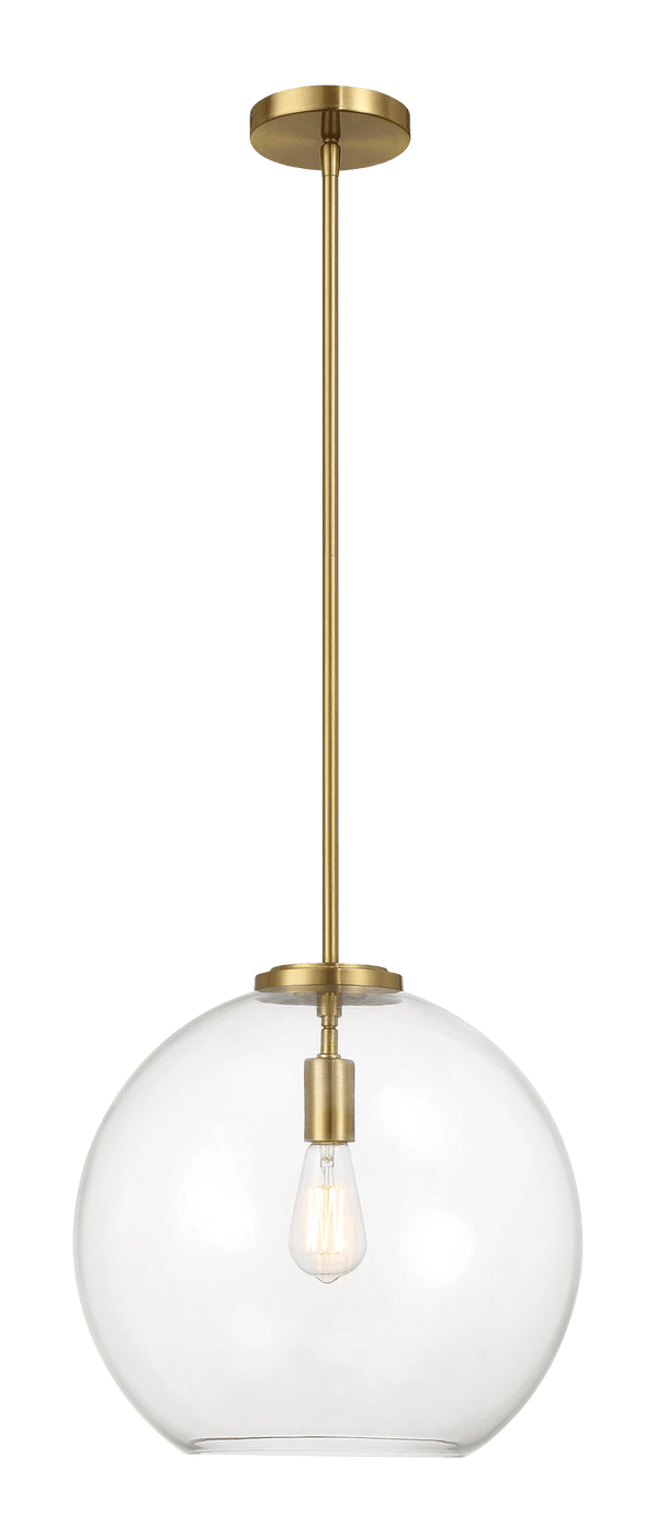 Gleam Single Light Pendant Lamp With Clear Globe Glass - Satin Brass