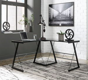 Black/Silver L Office Desk H409