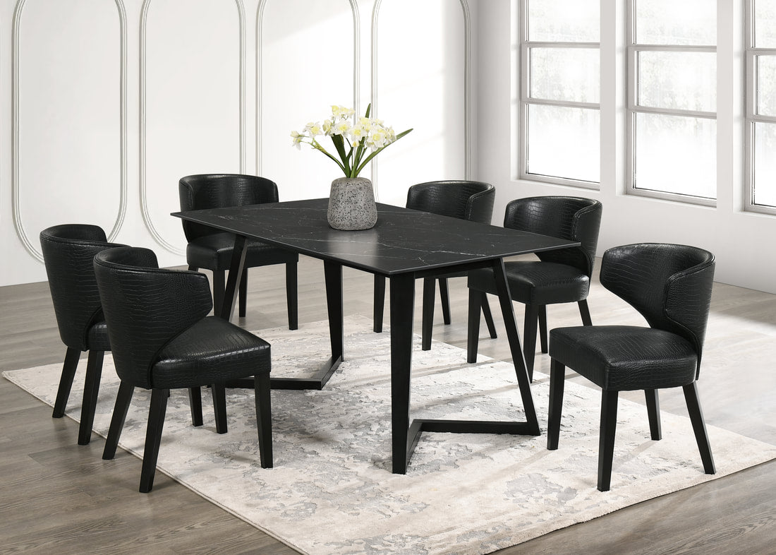 Hamilton Onyx/Black PU 7pc Dining Set