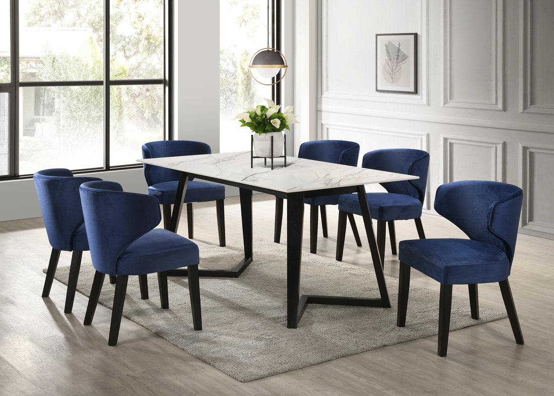 Hamilton White/Blue 7pc Dining Set