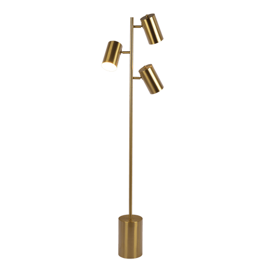 Harmony Brassed Gold Floor Lamp with Rotary Switch Triple Spots Metal Block Base