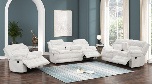 Heaven White Fabric 3pc Reclining Set