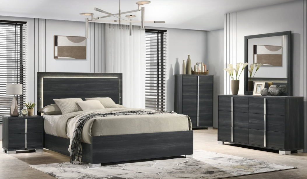 HH3700 Dark Grey LED Panel Bedroom Set