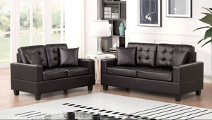 James Espresso Faux Leather Sofa and Loveseat HH9955