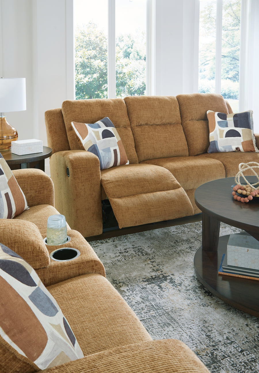 Kanlow Honey Reclining Sofa and Loveseat 38605