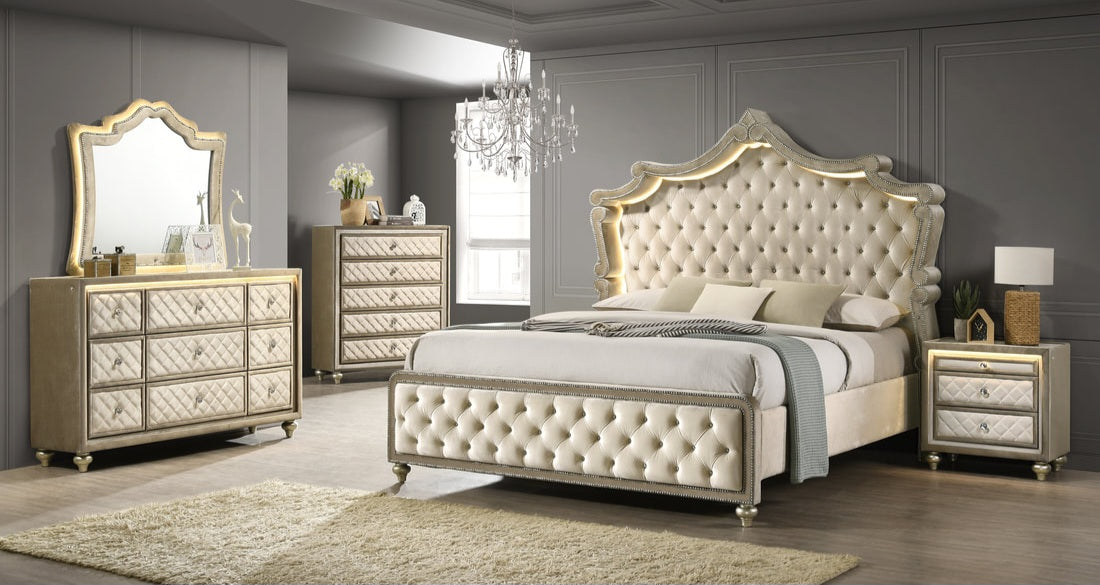 Kingdom Cream Velvet Panel Bedroom Set