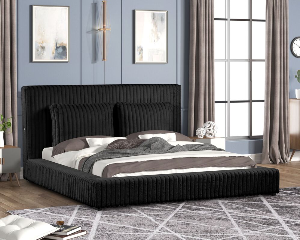 Lauren Black Fabric King Platform Bed