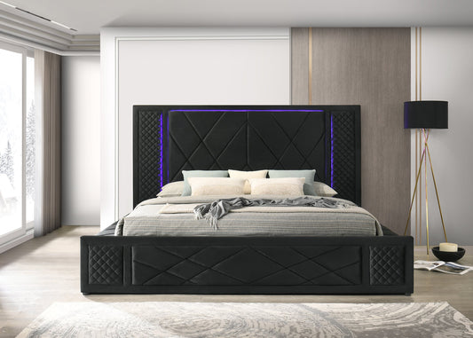 Lorenzo Black Velvet Queen Platform Bed