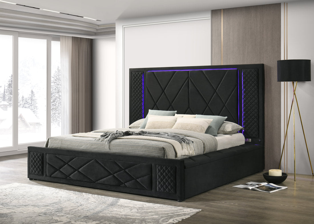 Lorenzo Black Velvet King Platform Bed