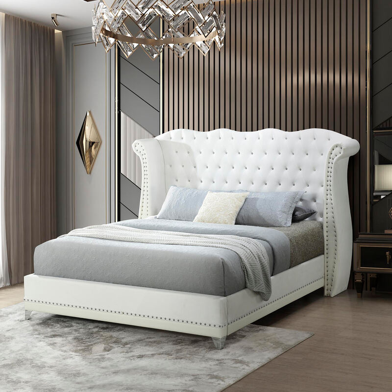 Luxor White Velvet Queen Platform Bed