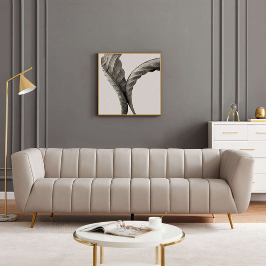 LaMattina Grey Genuine Italian Leather Channel Tufted Sofa