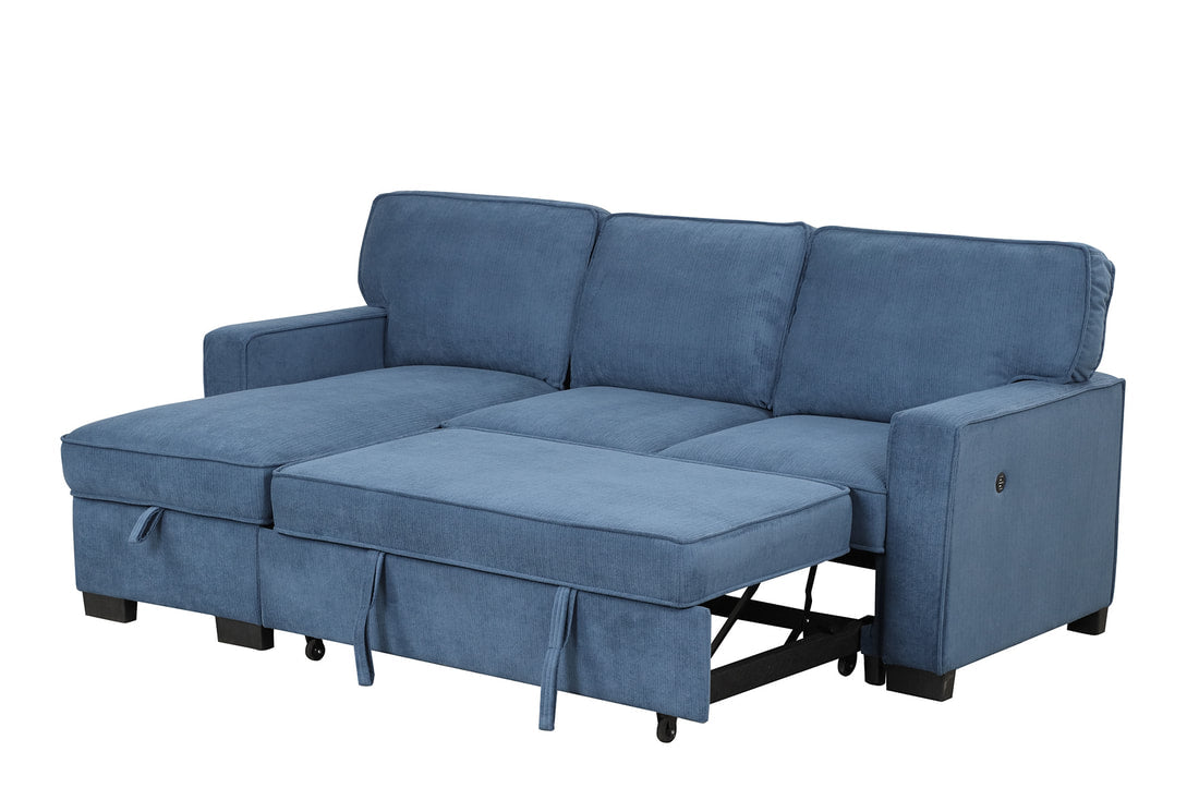 Marcos Blue Sectional With Pull-Out Bed