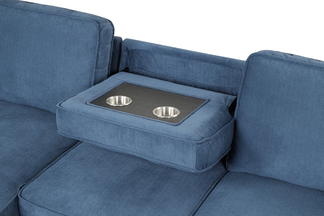 Marcos Blue Sectional With Pull-Out Bed