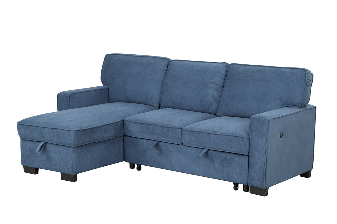 Marcos Blue Sectional With Pull-Out Bed