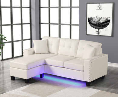 Messi White PU LED Reversible Sectional
