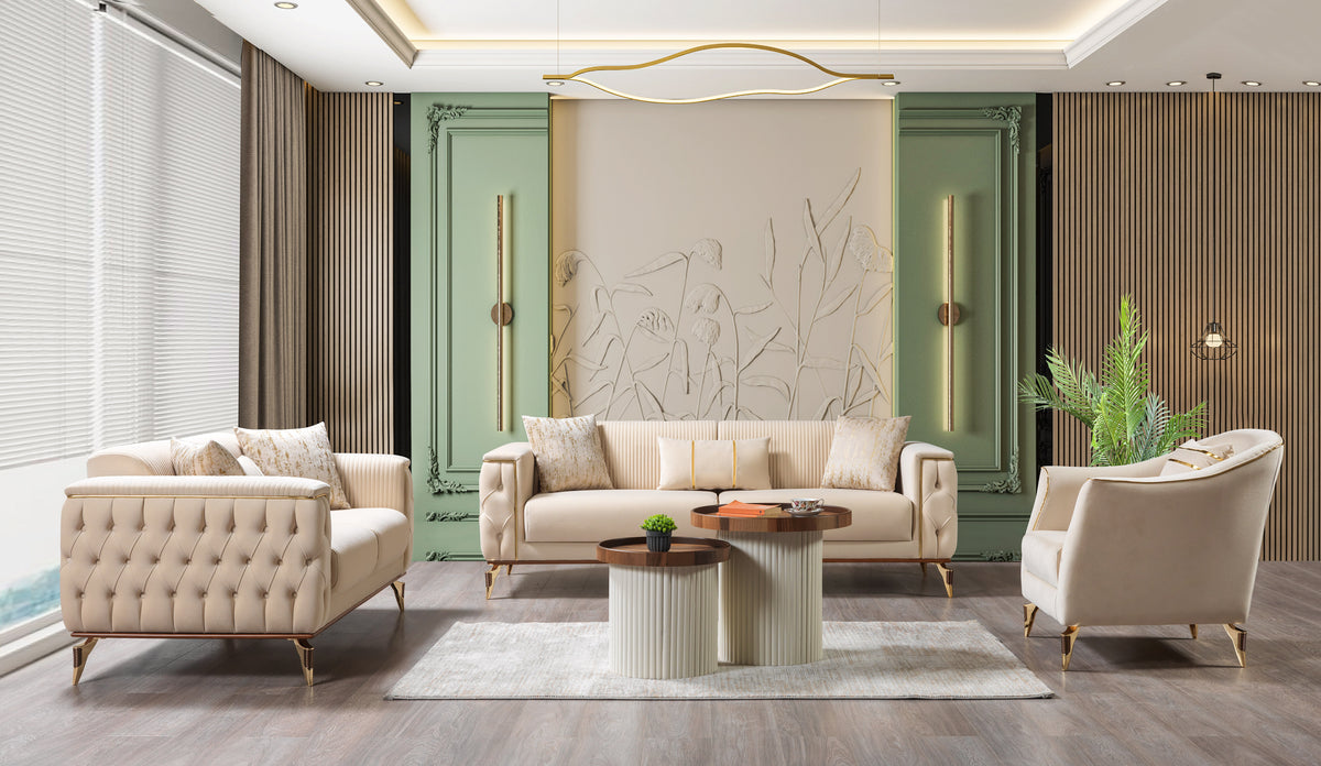 Belinda Ivory Velvet Living Room Set