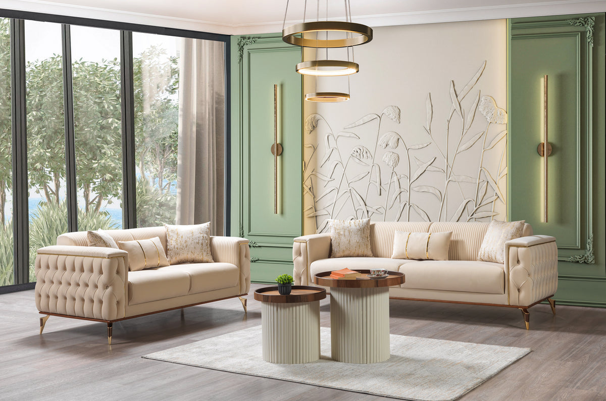 Belinda Ivory Velvet Living Room Set