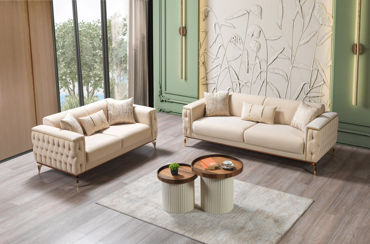 Belinda Ivory Velvet Living Room Set