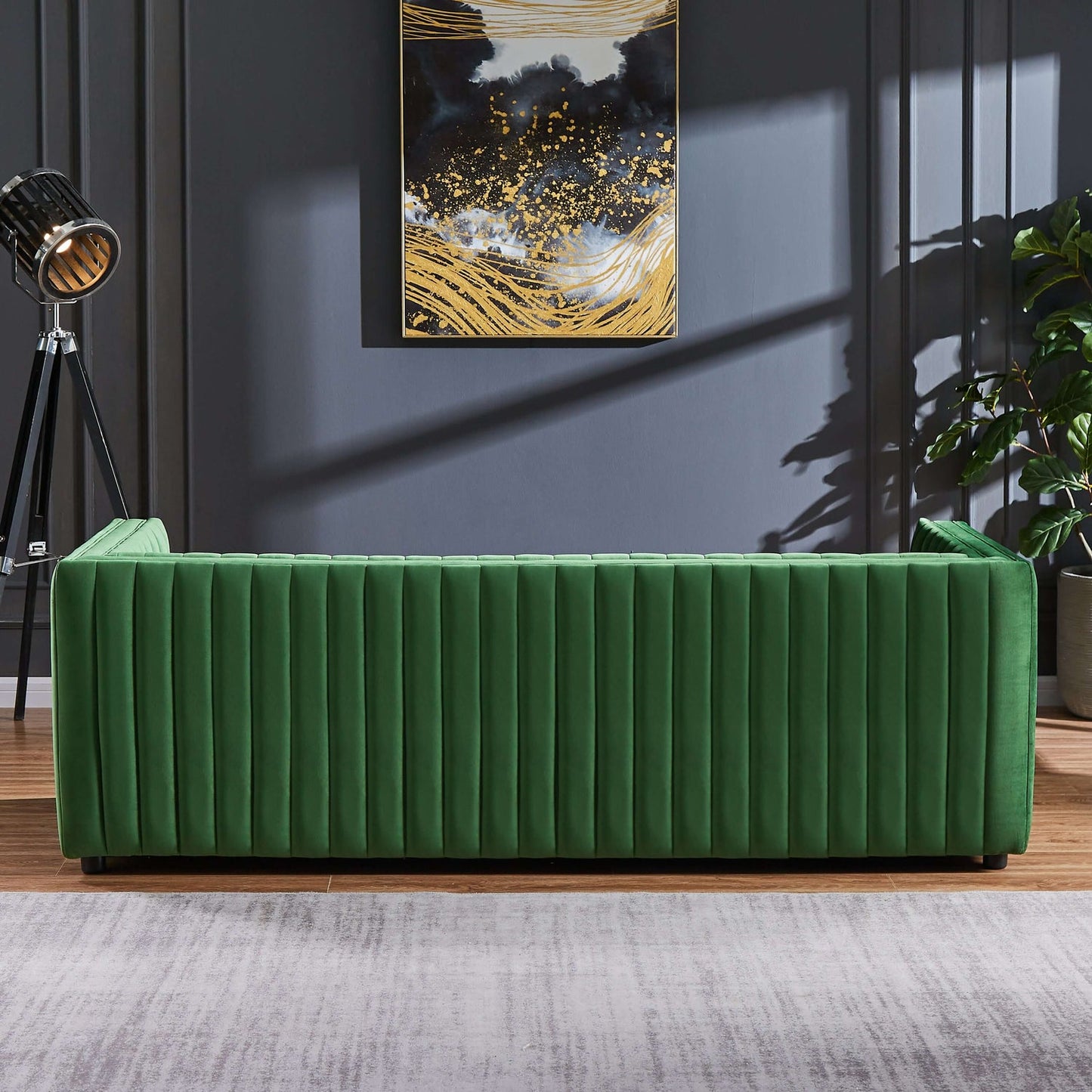 Dominic Channel Tufted Green Velvet Sofa