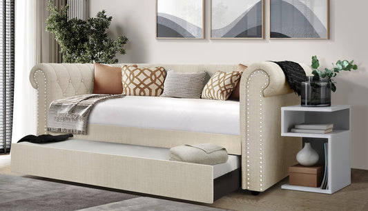 Oakmont Beige Linen Daybed with Trundle