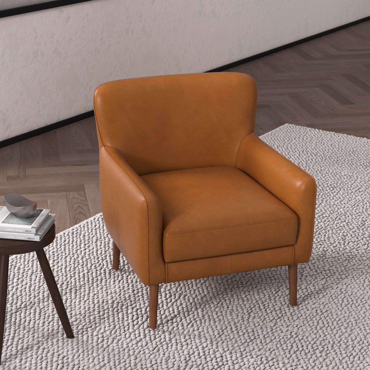 Claire Genuine Leather Lounge Chair In Tan