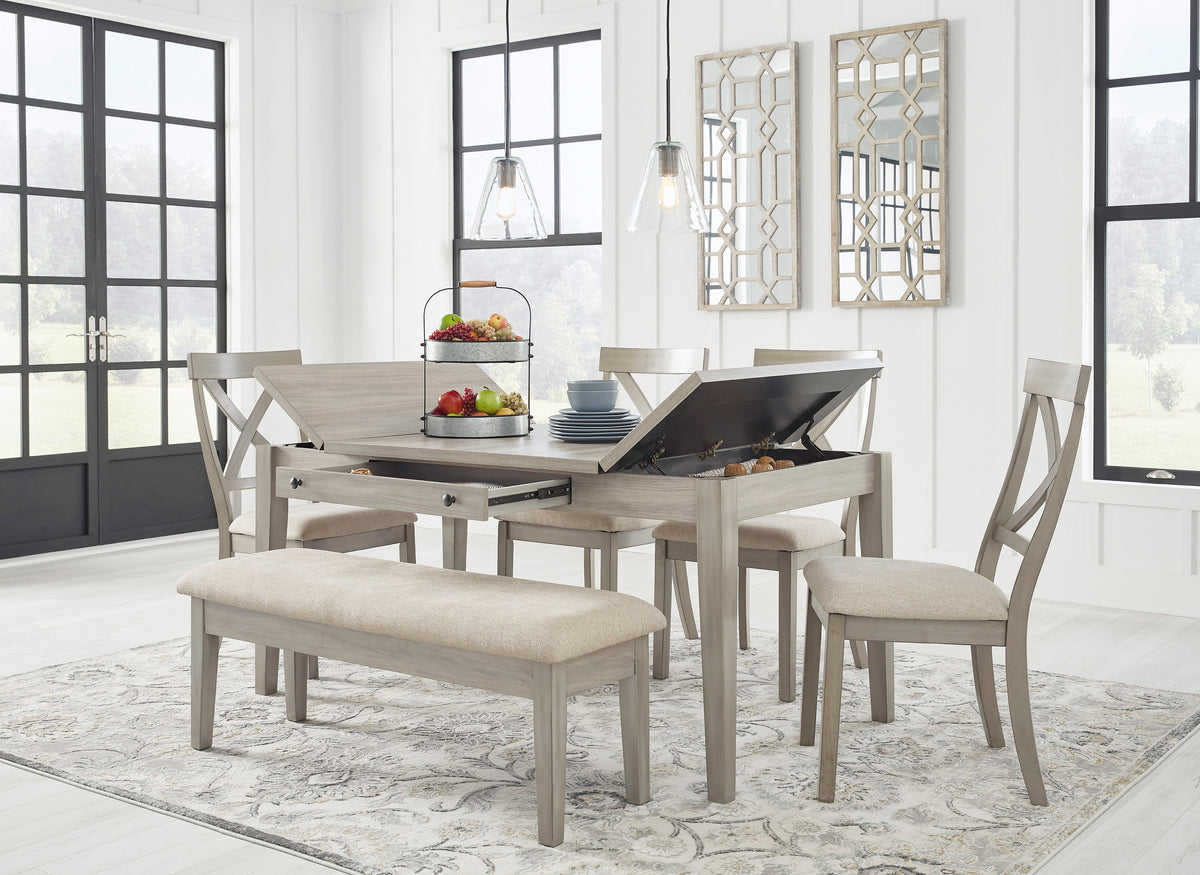 Parellen Beige/Gray Rectangular Storage Dining Set