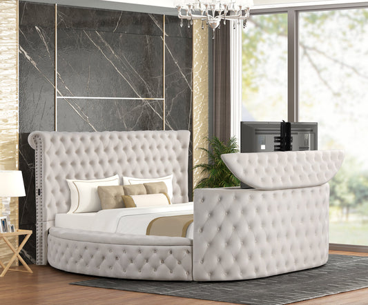 Patron Beige Velvet Queen Platform Bed