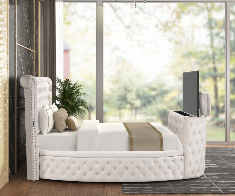 Patron Beige Velvet Queen Platform Bed