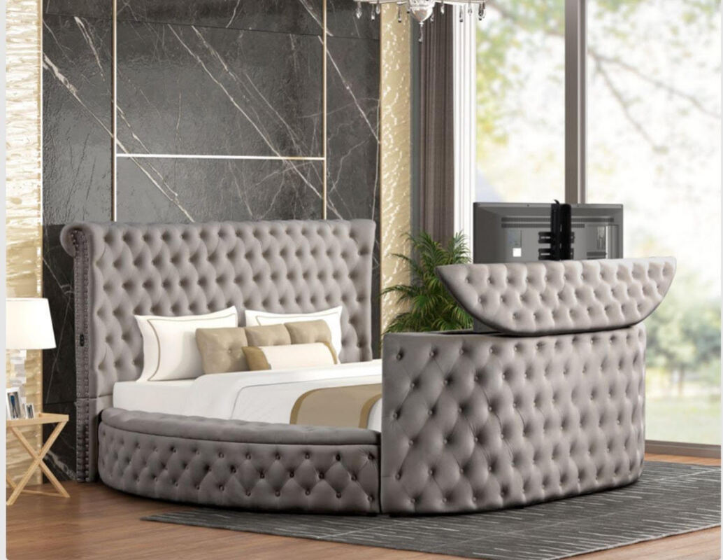 Patron Gray Velvet King Platform Bed