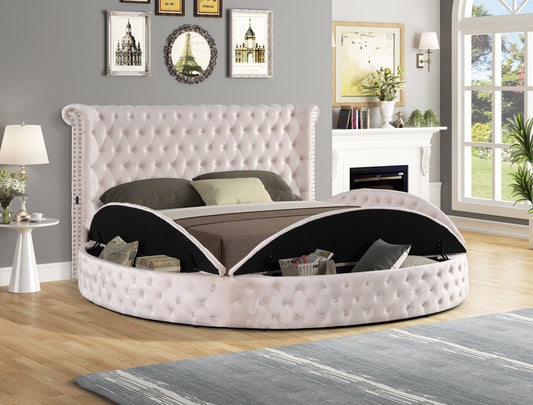 Penthouse Beige Storage Platform Queen Bed with USB