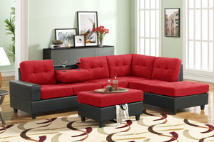 Heights Red/Black Reversible Sectional with Storage Ottoman