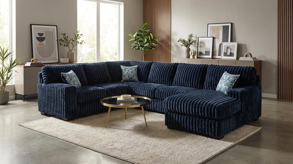 Austin Blue Thick Stripe Fabric Sectional S319