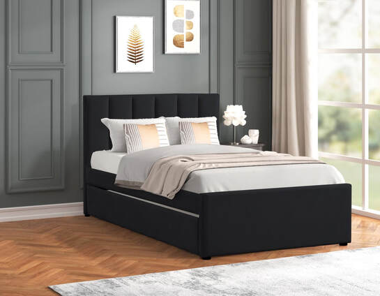 Black Velvet Twin Platform Bed w/ Trundle