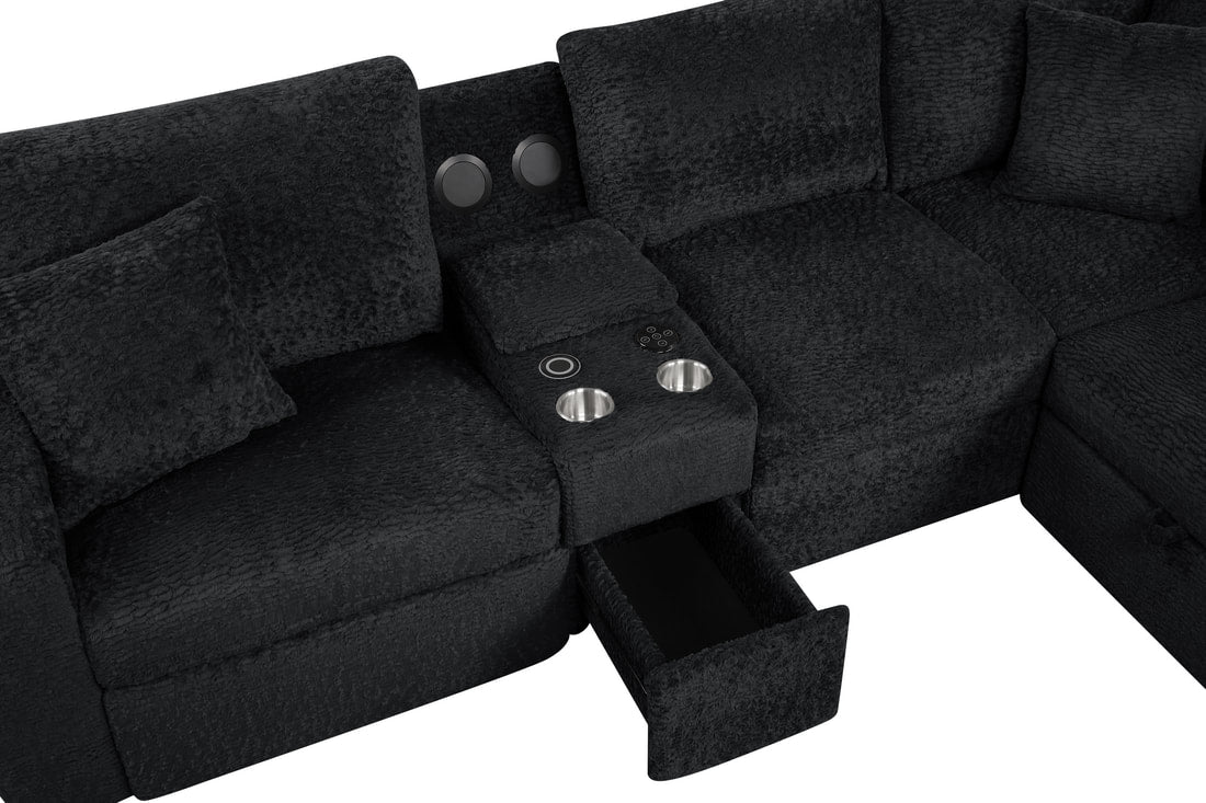 Hunter Black Fabric BLUETOOTH SPEAKERS Pull Out Bed   Sectional