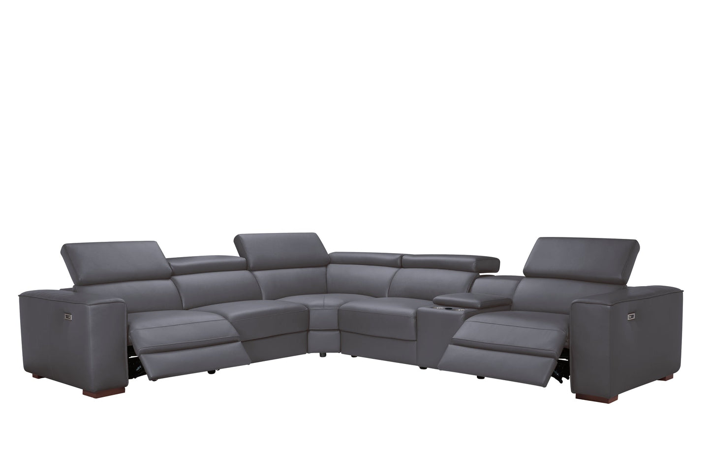 Picasso II Dark Grey 2-POWER Italian Leather Match 6pc Sectional  MI631