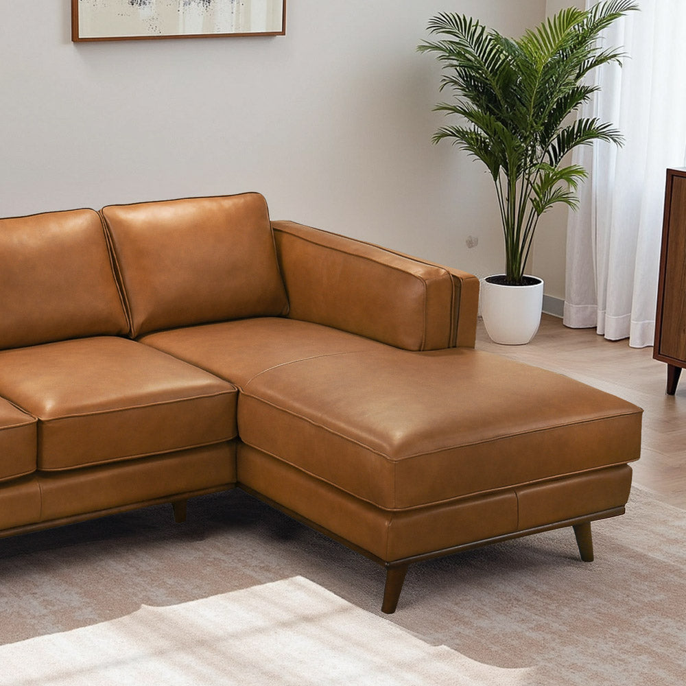 Chase 92" Tan Genuine Leather RAF Sectional