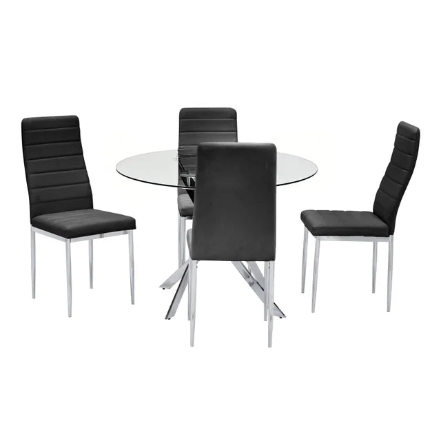 D106 Black/Silver Glass Top 5pc Dining Set