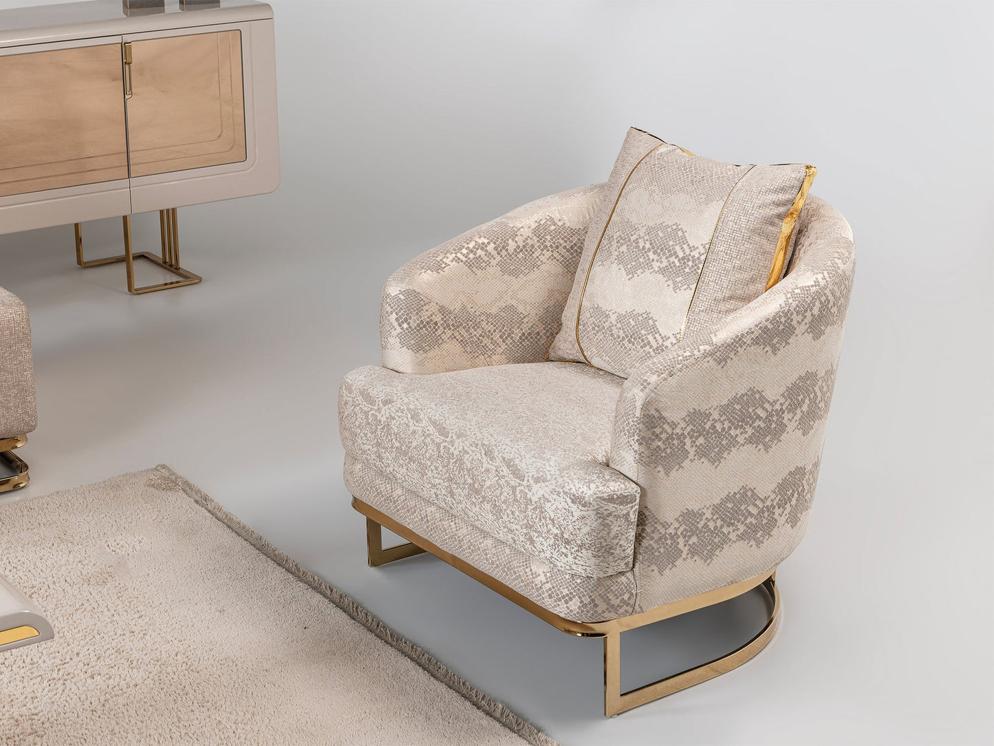 Monza 3-pieces (Sofa & Loveseat & Chair) Livingroom Set Cream