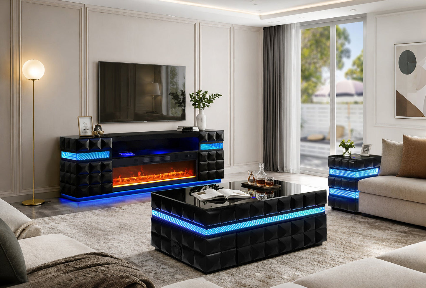 Alix Black LED/BLUETOOTH SPEAKERS Smart Fireplace