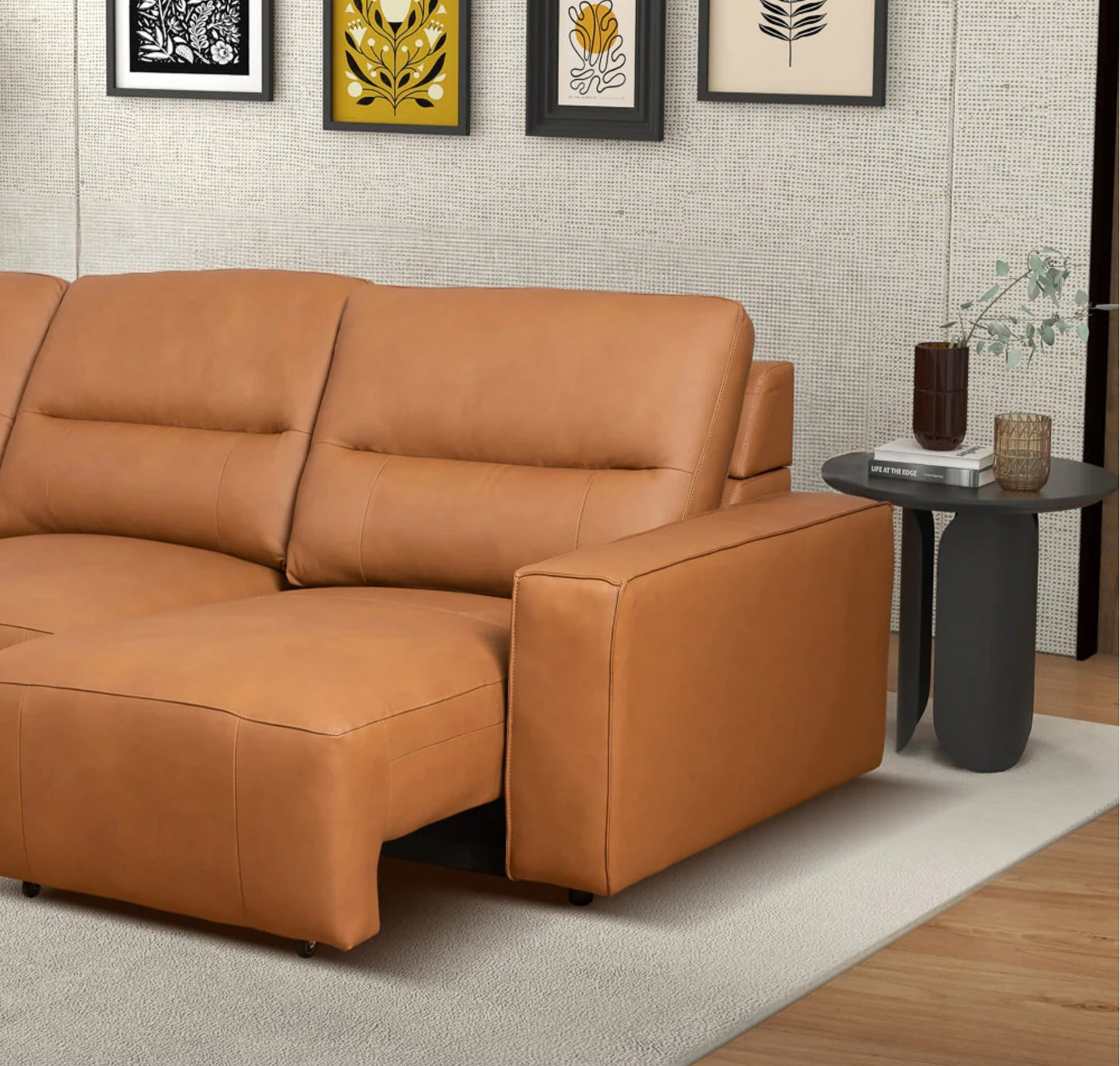 Grant 117" Triple POWER Convertible Sofa - Cognac Leather