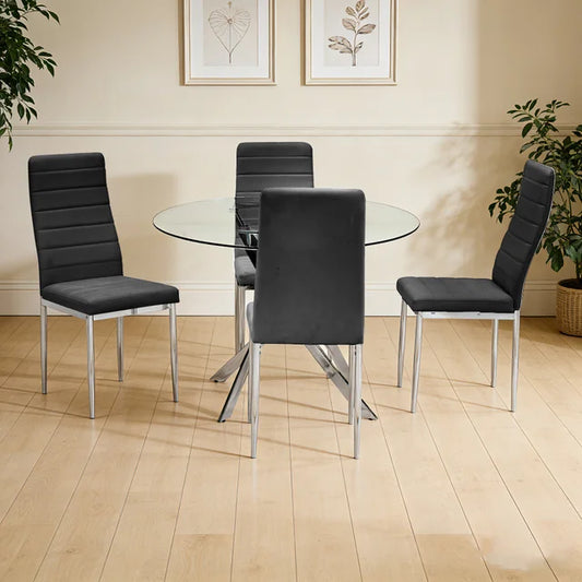 D106 Black/Silver Glass Top 5pc Dining Set